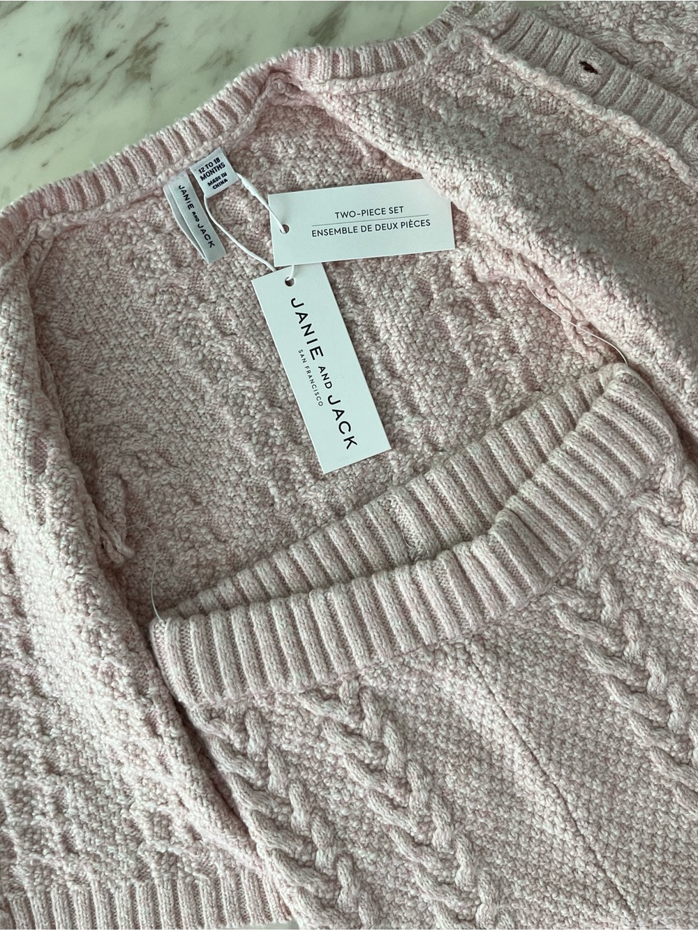 Janie and Jack Pale Pink Cable-Knit Cardigan & Pants Matching Set - Picture 5 of 8